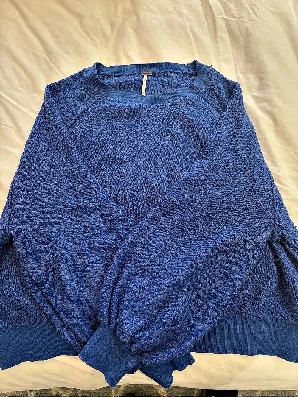 Free People Opal V-Neck Textured Pullover Blue Medium